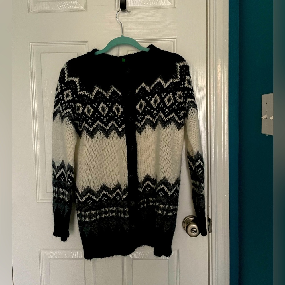Fair Isle black and white cardigan-small-United colors of Benetton